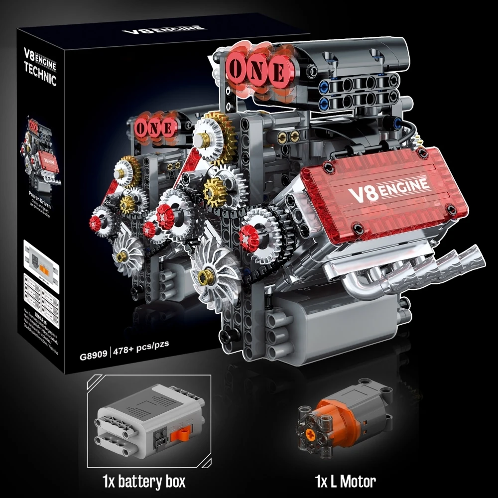 478PCS Technic V8 Motormodel Gemotoriseerde Mechanische Building Kit Collector Display Cadeau Voor Volwassenen Kinderen Kerst Decor