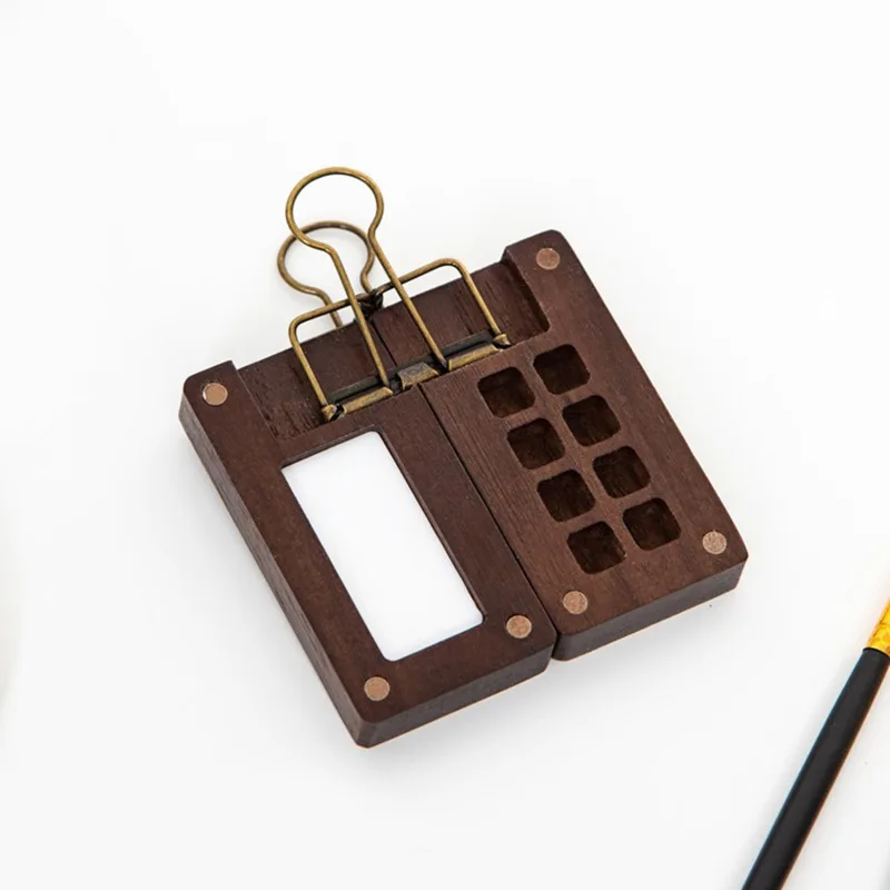 صندوق تخزين لوحة ألوان مائية خشبي صغير، فتحة ألوان 8/15، علبة خلط رسم محمولة، مناسبة للطلاب والفنانين #6