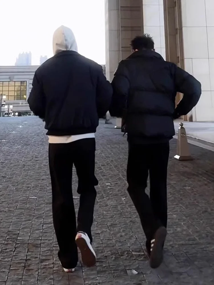 アメリカンスタイル ブラック ナイフエッジ フレア メンズパンツ 春秋 クリーンフィット ストレート ドレープパンツ クール カジュアル ロングパンツ