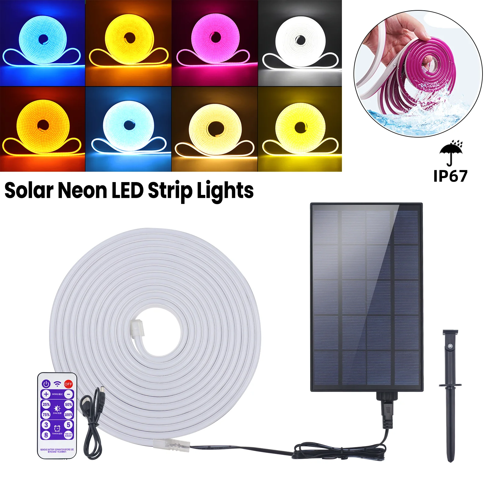 Led Neon Strip Outdoor Solar Lamp 12V 2835 120leds/m Waterproof Neon Light For Home Room Kitchen Garden Decoration Lighting