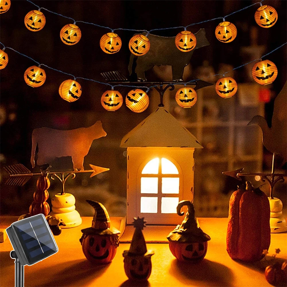 6/5/3.5M Christmas Decoration Lantern Solar Pumpkin Lantern Lights String for Halloween New Year Patio Home Courtyard DIY Decor