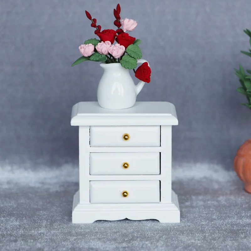 1:12 Miniature Furniture Model Scene Dollhouse Toys Wooden Bedside Table Doll House Accessories Creative Exquisite Decoration