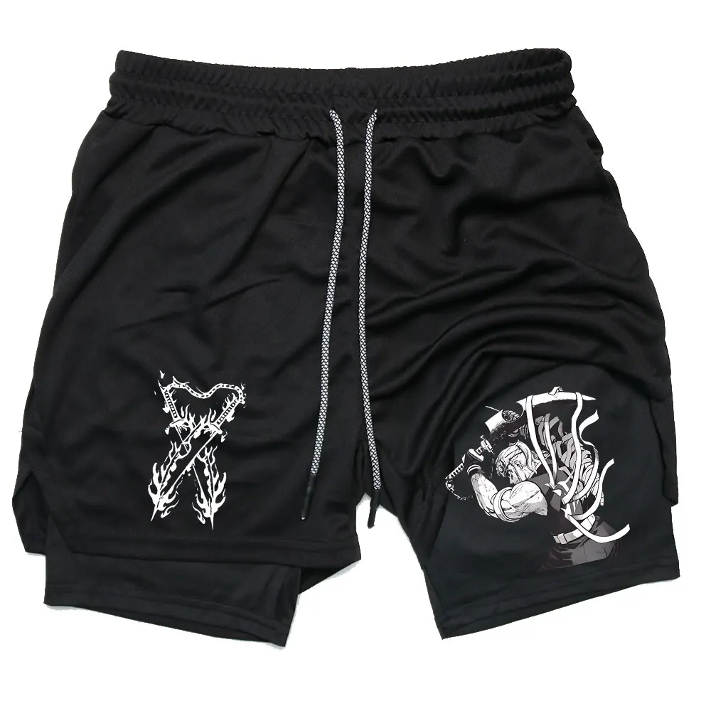 Men Performance Shorts Anime Demon Slayer Gym Shorts Summer Sports Fitness Workout Jogging Running Uzui Tengen Print Short Pants