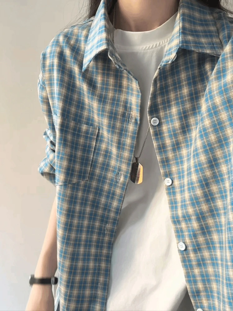 

American Sle Plaid Long Sve irt Men's Early Autumn Clothing Outerwear Cardigan Couple's Jaet Loose Fit Ciwalk