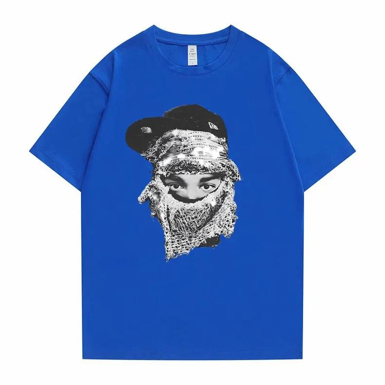 تي شيرت رجالي مطبوع عليه رسومات على شكل مغني الراب ، الهيب هوب ، تي شيرت غير رسمي كبير الحجم ، ملابس الشارع للرجال ، علامة تجارية على الموضة ، خمر ، الصيف