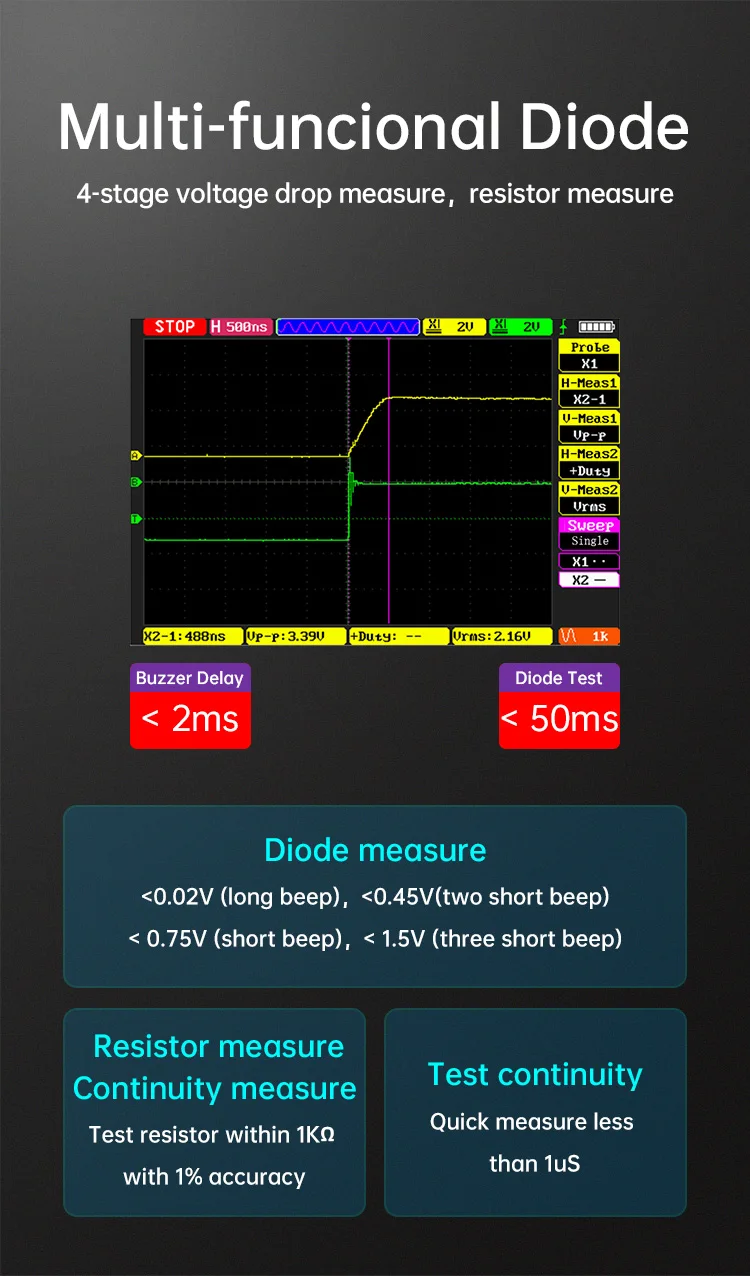 ALIENTEK DM40 Digitales Multimeter Oszilloskop Signalgenerator 3-in-1 50M Abtastrate Spannungs-Dioden-Handmessgerät für Kfz-Werkzeuge – Detail 6
