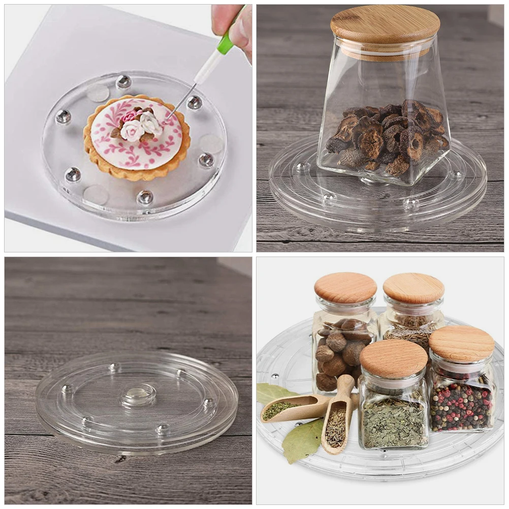 

2pcs Acrylic Turntable 360-Degree Rotating Kitchen Spice Holder Transparent Condiment Organizer Multi-Functional Rotating