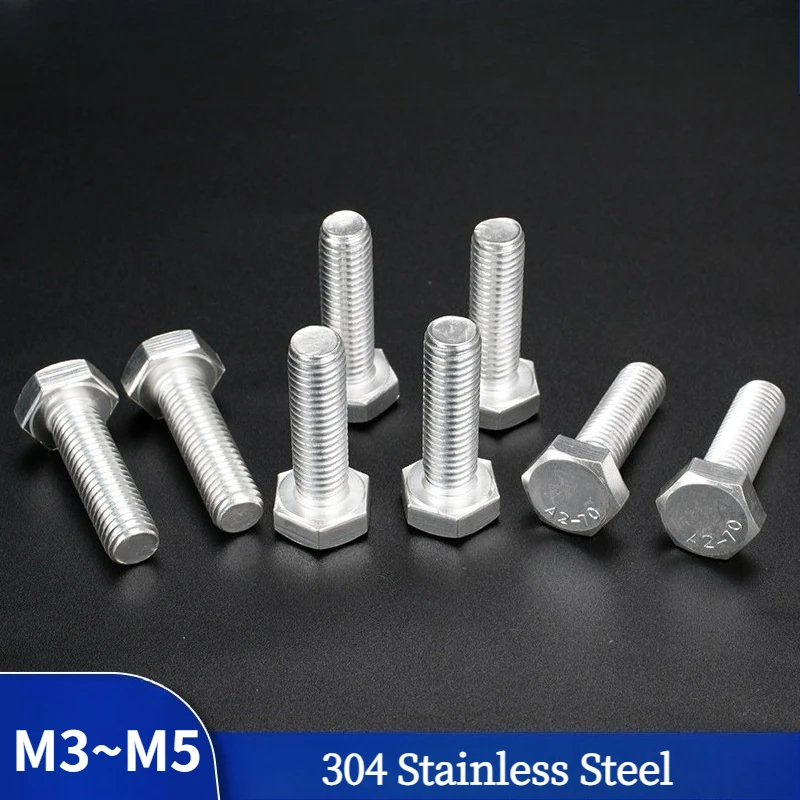 M3 M4 M5 304 Stainless Steel 500 Hour Salt Spray Passivation External Hex Head Bolts Full Thread Hex Screw