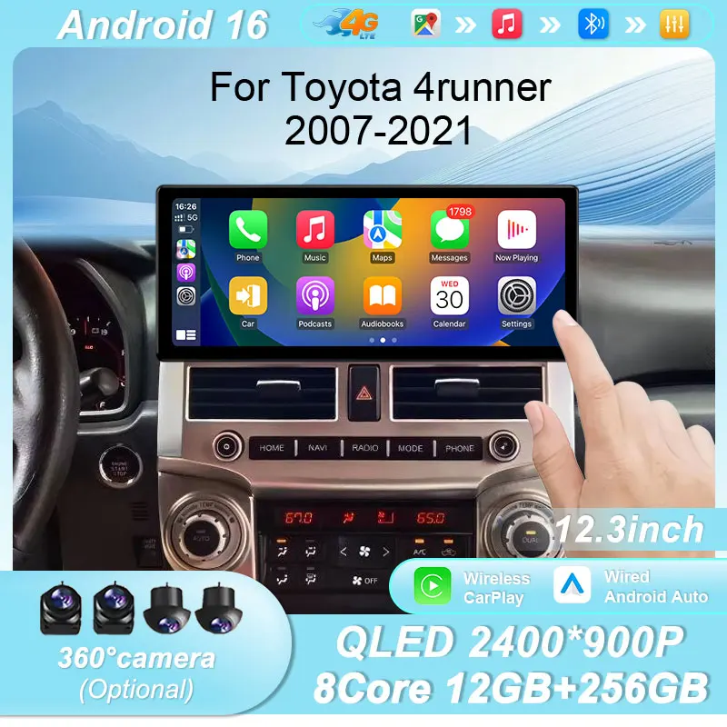 

12.3-дюймовый Android 16 GPS-навигатор для Toyota 4Runner 2007-2021, автомобильная магнитола с сенсорным экраном, Bluetooth, Wi-Fi, FM, мультимедийный проигрыватель, HD-тачскрин