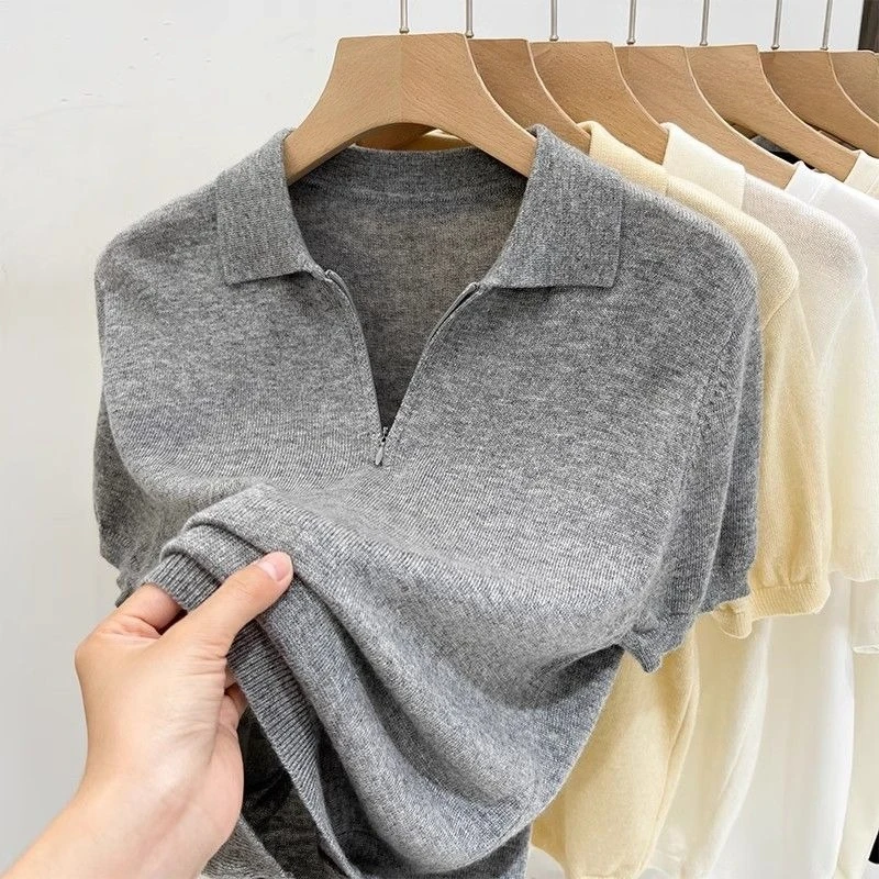 Half Sleeve Thin Knit Western Style Crop Top Minority All-match Casual Ins Slim T-shirt Streetwear Personalized Female