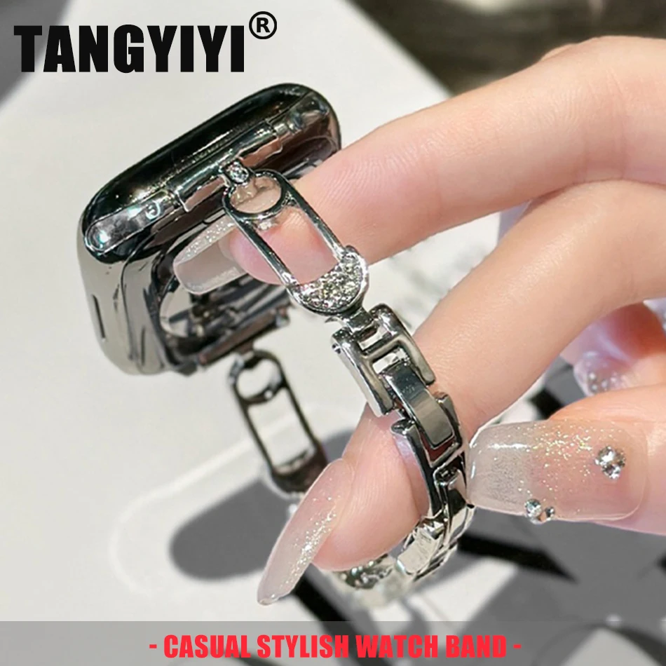 

Fashion Diamond Paperclip Strap For Apple Watch Series S11/10/9/8/7/6/5/SE/Ultra Watch Band For iWatch 49/46/45/44/42/41/40/38mm
