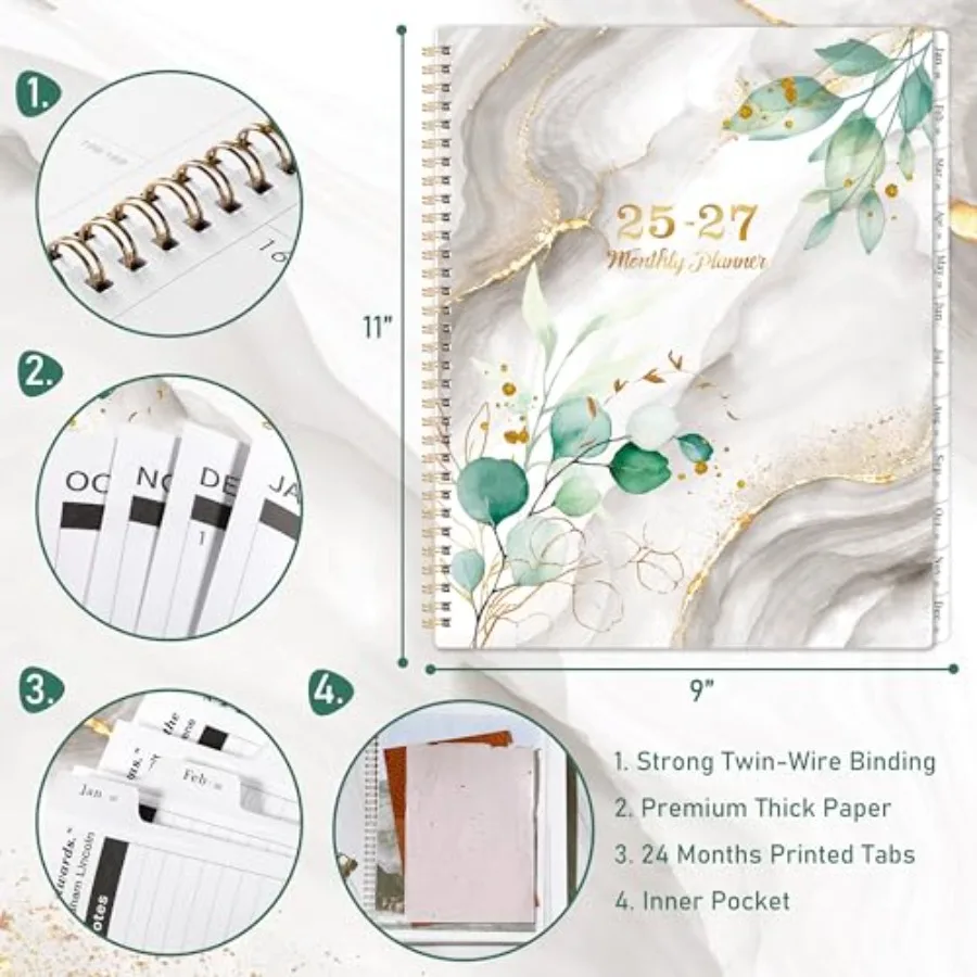 20252027 مخطط شهري 3 سنوات مخطط شهري 20252027 من يوليو. 2025 يونيو. 2027 9 × 11 بوصة مع وعاء داخلي علامات تبويب ملونة مطلية