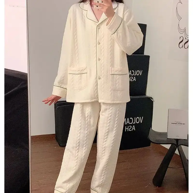 

New Autumn Winter Pajama Set for Women - 100% Cotton Thickened Warm Long Sleeve & Pants Sleepwear Sleepwear for sleeping
