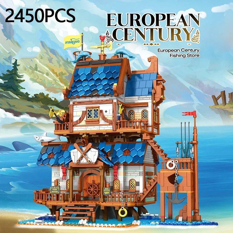 

2450PCS Fishing House Building Blocks Creative Fisherman's Wharf Street View MOC Model Bricks Toys Desktop Deco Kids Toys Gifts