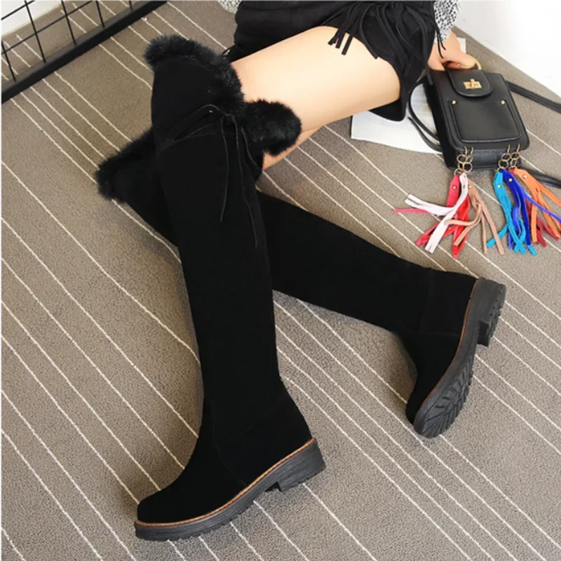 Hot Warm Snow Boots Women 2024 Winter Shoes Warm Fur Plush Over Knee High Boot Ladies Casual Low Rubber Heels Long Shoes Female
