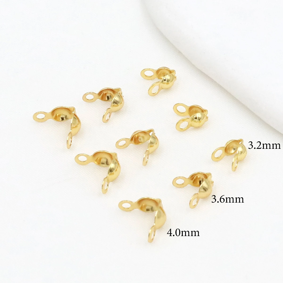 50/100 pièces de capuchons de sertissage plaqués or 18 carats, 3,2 mm, 3,6 mm, 4 mm, pour bracelets, accessoires et fournitures de fabrication de bijoux