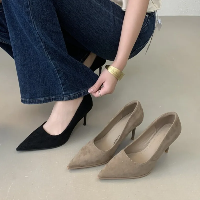 

Туфли Aneikeh Street Style: весенние, простые, модные, на высоком каблуке, классические замшевые, 7 см, для женщин, для банкетов и выпускных вечеров