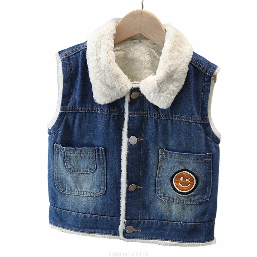 

Baby Kids Warm Winter Denim Vest with Fleece Lined for Boy Girl Casual Insulated Sleeveless Jacket Toddler Child Thick Waistcoat