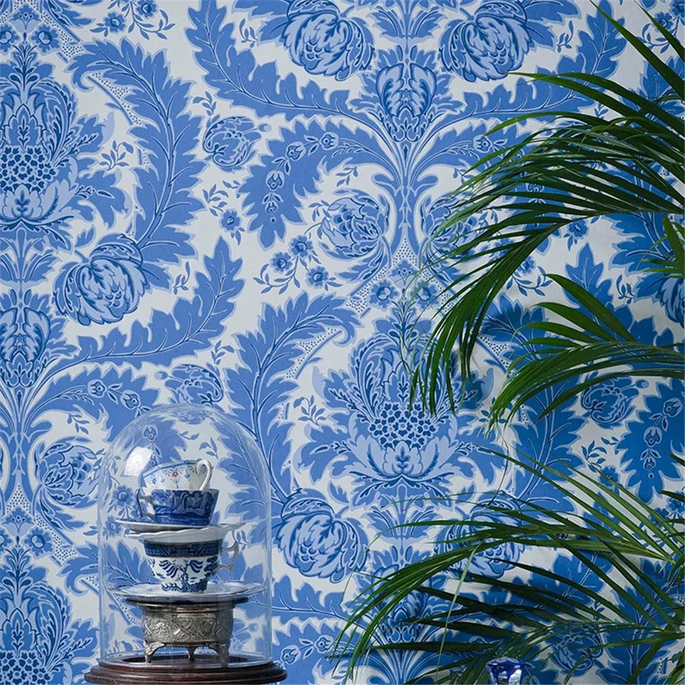 Custom European Damascus wallpaper Background retro graphics wallpaper for bedroom living room background Blue mural wall paper