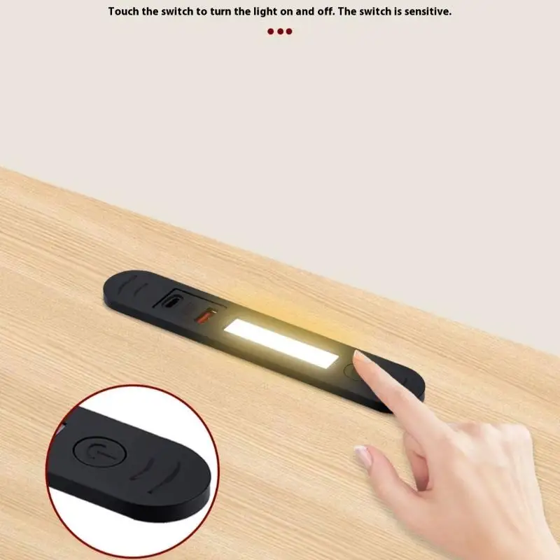 Pengisi Daya Meja Samping Tempat Tidur Modern dengan 1 USB A, 1 Soket Tipe-C, dan Lampu Malam Tersembunyi