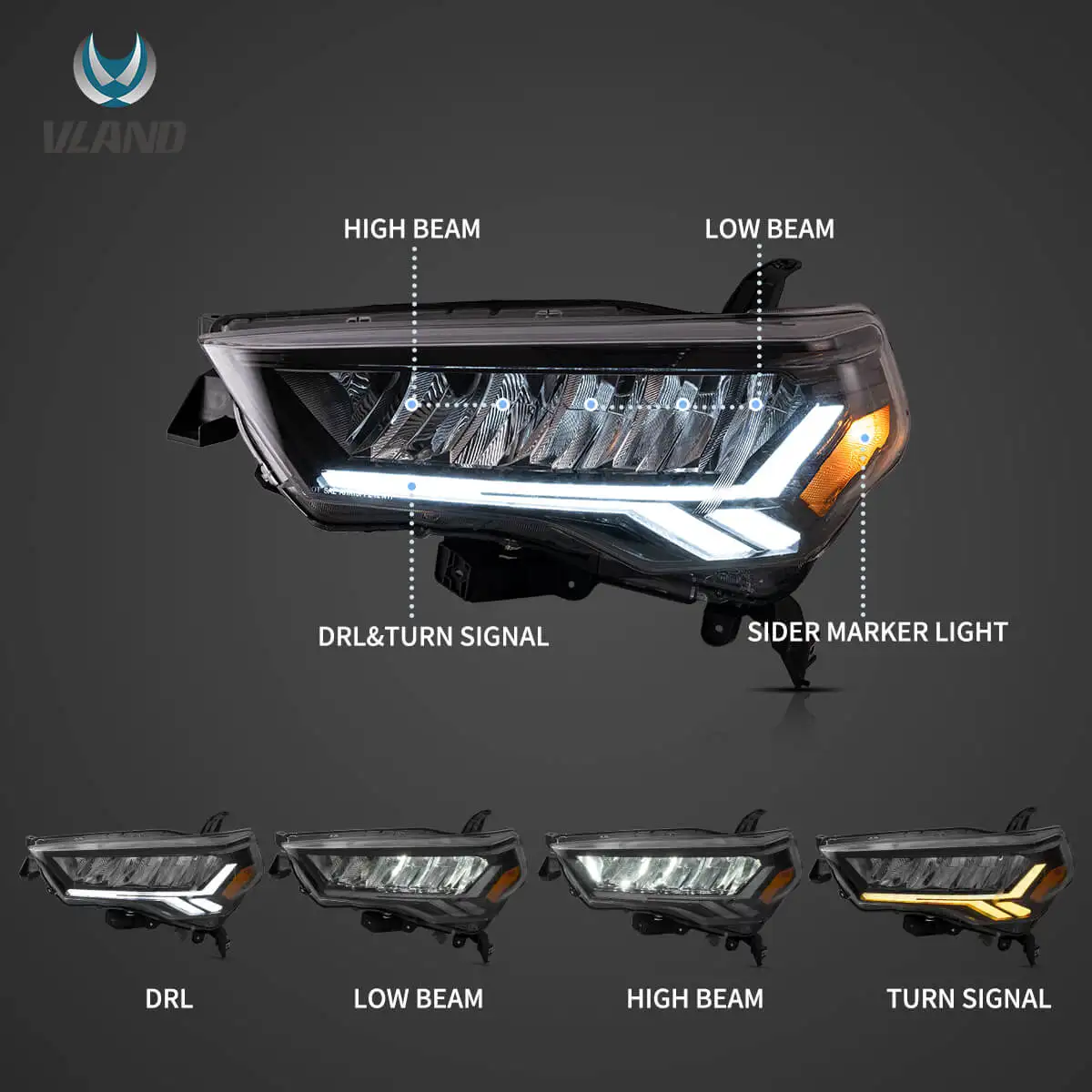 Vland LED Reflection Bowl Headlights for 2014–2024 5th Generation N280 Chassis – Chrome Finish, High-Output Lighting, Direct Fit