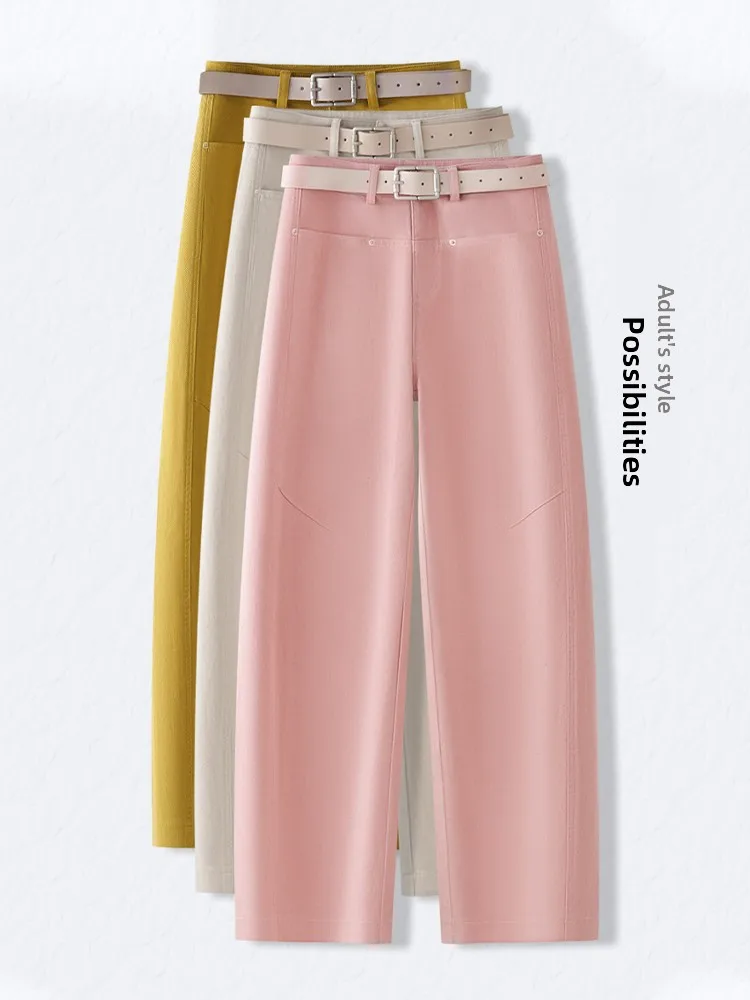 

Джинсы с высокой талией и прямыми штанинами, женские повседневные свободные брюки из розового денима, весна-осень, новый стиль, удобные дышащие брюки