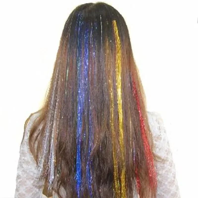 93cm/100cm accessori per estensioni dei capelli olografici Glitter Tinsel Sparkle Shiny 120 fili Bling scintillio estensioni dei capelli