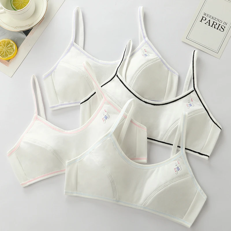 Girls' Underwear Development Period Junior High School Pure Cotton 9-12-16 Years Old Comfortable Wire-Free Bralette and Tank Top