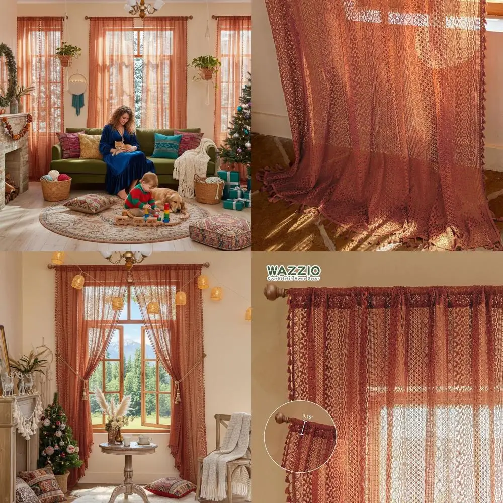 

96 Light Filtering Curtains, 2-Panel Set with Rod Pocket & Tassel, Boho Western Style for Home Decor