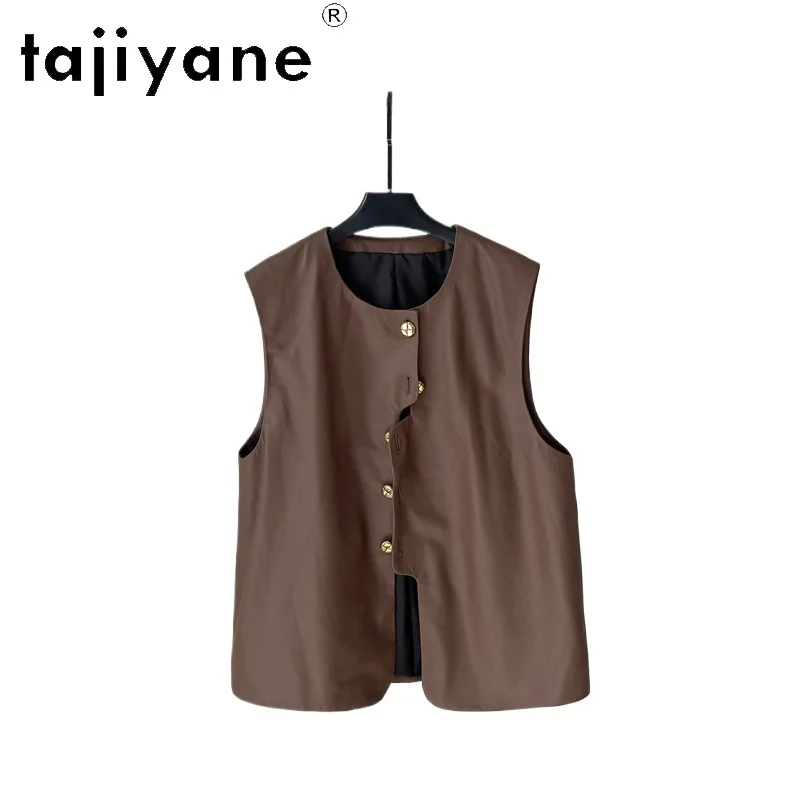 TAJIYANE Real Sheepskin Vest Women O-Neck Irregular Single Breast Waistcoat Sleeveless Genuine Leather Jacket Woman Clothes 2026