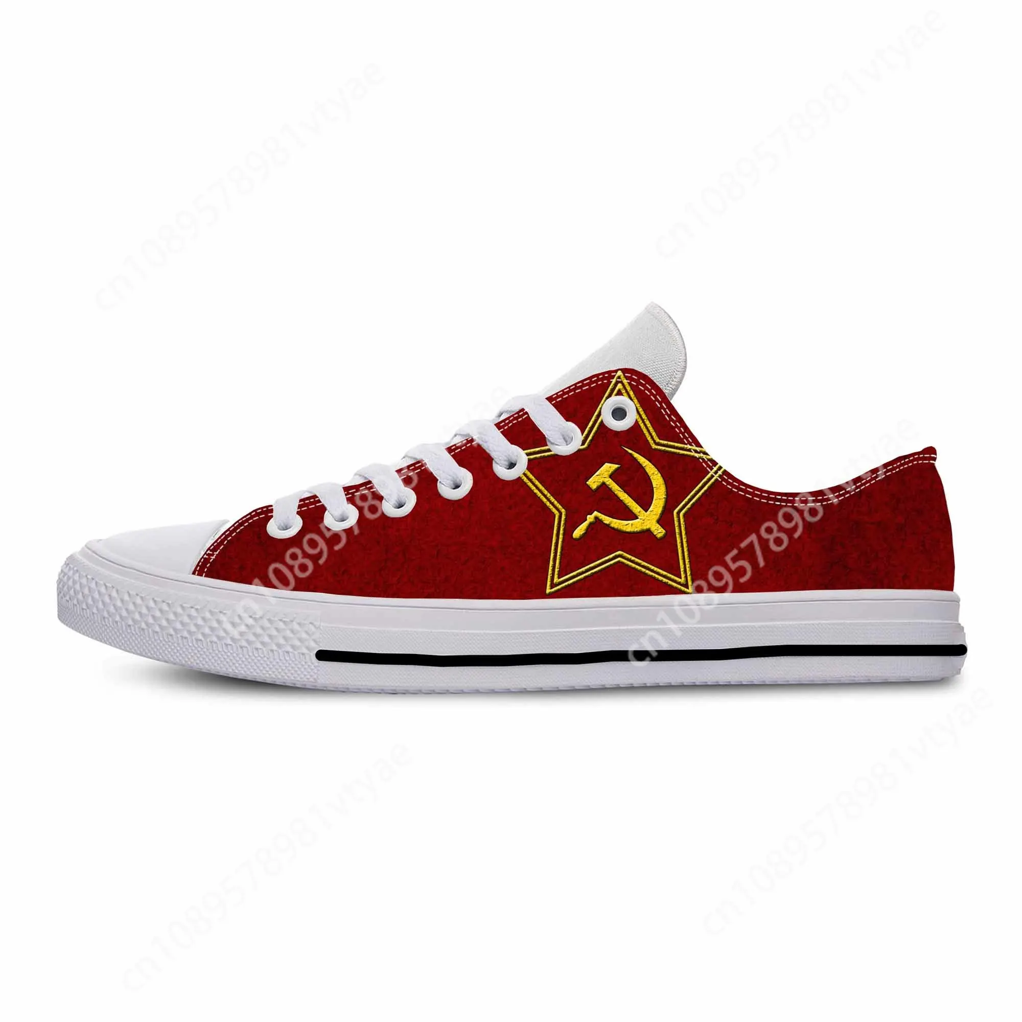 Uni Soviet CCCP bendera USSR Rusia palu sabit sepatu kain kasual atasan rendah nyaman bersirkulasi 3D cetak Sneakers Pria Wanita