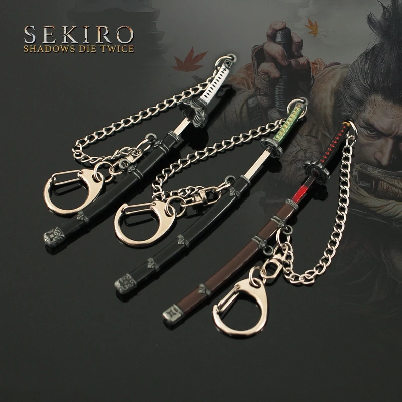 SEKIRO-Modelo de Arma de Metal de Sombras Morre, Faca de Brinquedo, Chaveiro, Katana Genichiro Espada, Periféricos de Jogo, Mini Toy, Duas Vezes, 9cm