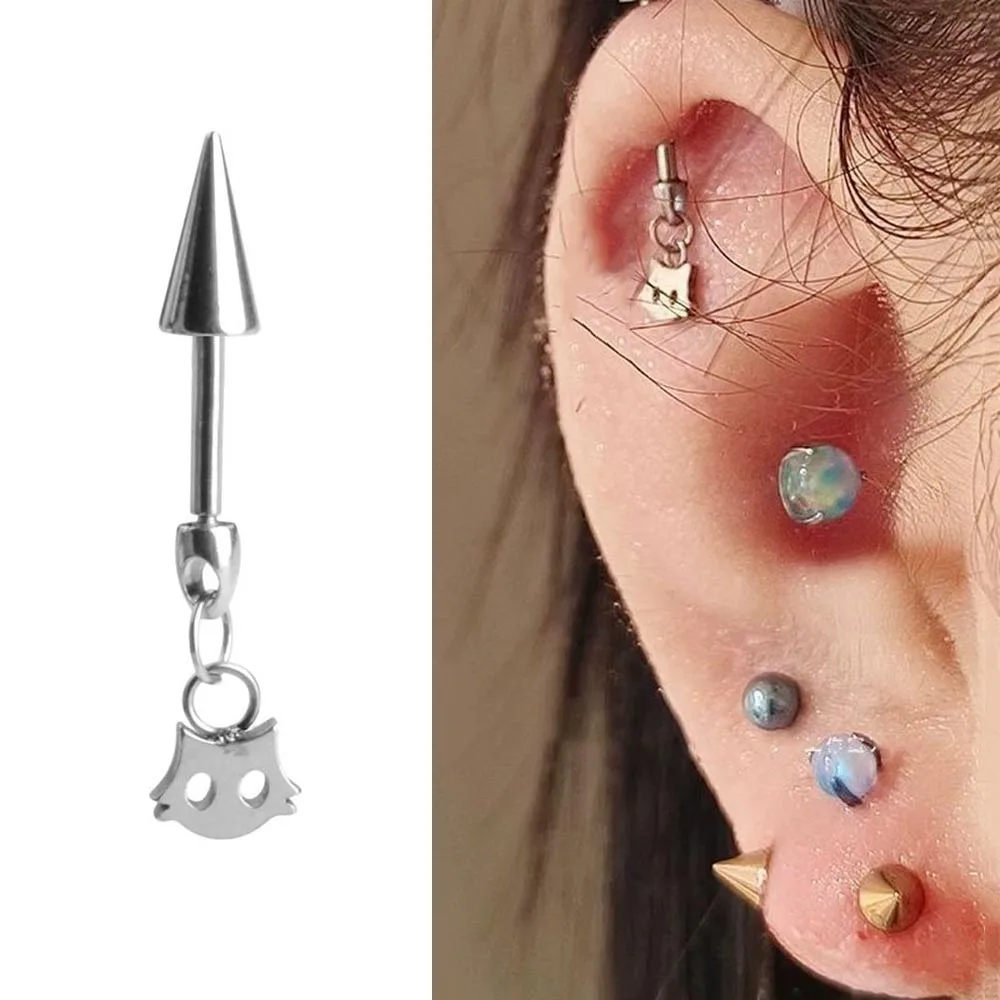 1 قطعة الفولاذ المقاوم للصدأ لطيف القط قلادة الزنمة اللولب بار مسمار الغضروف الأذن الثقب مجوهرات للجسم للنساء القوطي اكسسوارات الحفلات #2