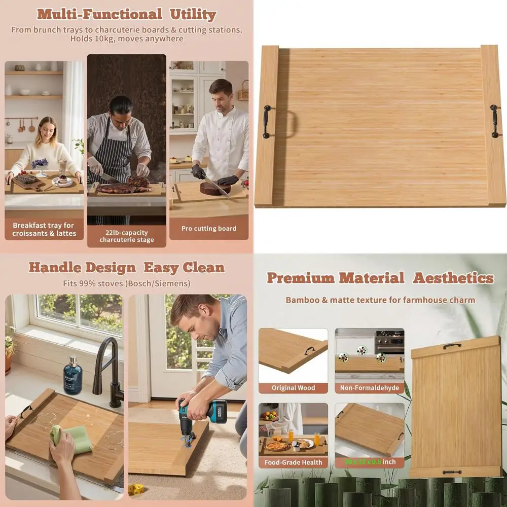 

Bamboo Noodle Board - 30x22 Inch Electric Stove Cover with Handles, RV & Kitchen Cutting Board