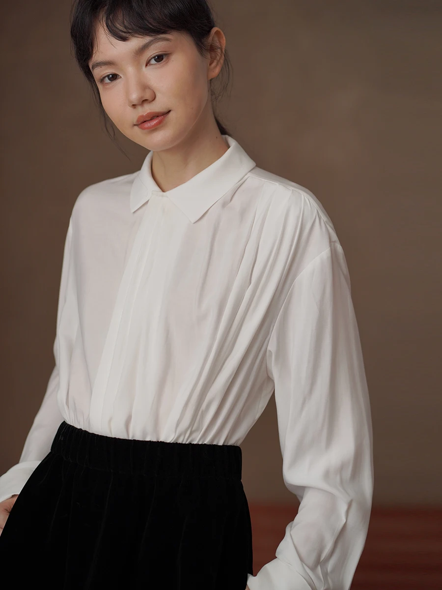 

Hacikis Miss High Densi Lightweight Breathable Pleated Loose Slimming Collar Commuting irt Simple Sle Long Sve Polye...