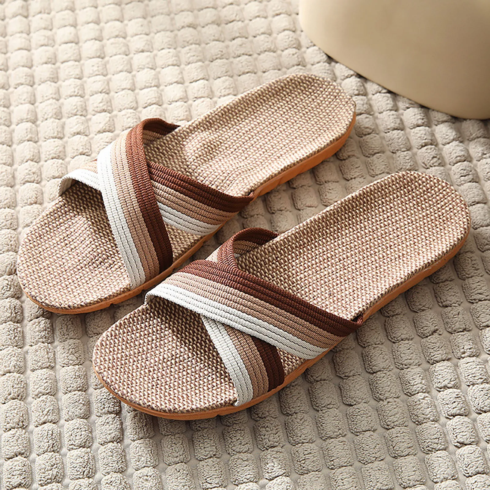 Summer Home Slippers Linen Breathable Home Slippers Color Matching Indoor Casual Sandals Home Relaxation And Comfortable Daily