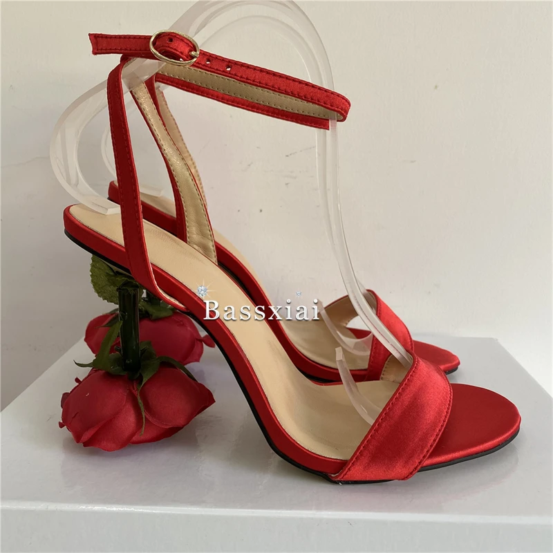 Individual Rose Flower High Heel Sandals Women Luxury Satin Ankle Strap Party Shoes For Girls Summer - view 6
