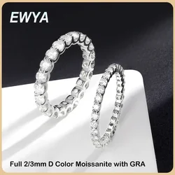 EWYA Real 3mm 0.1CT D Color Full Eternity Moissanite Ring For Women S925 Silver Pass Diamond Test All 2mm Rings Wedding Band