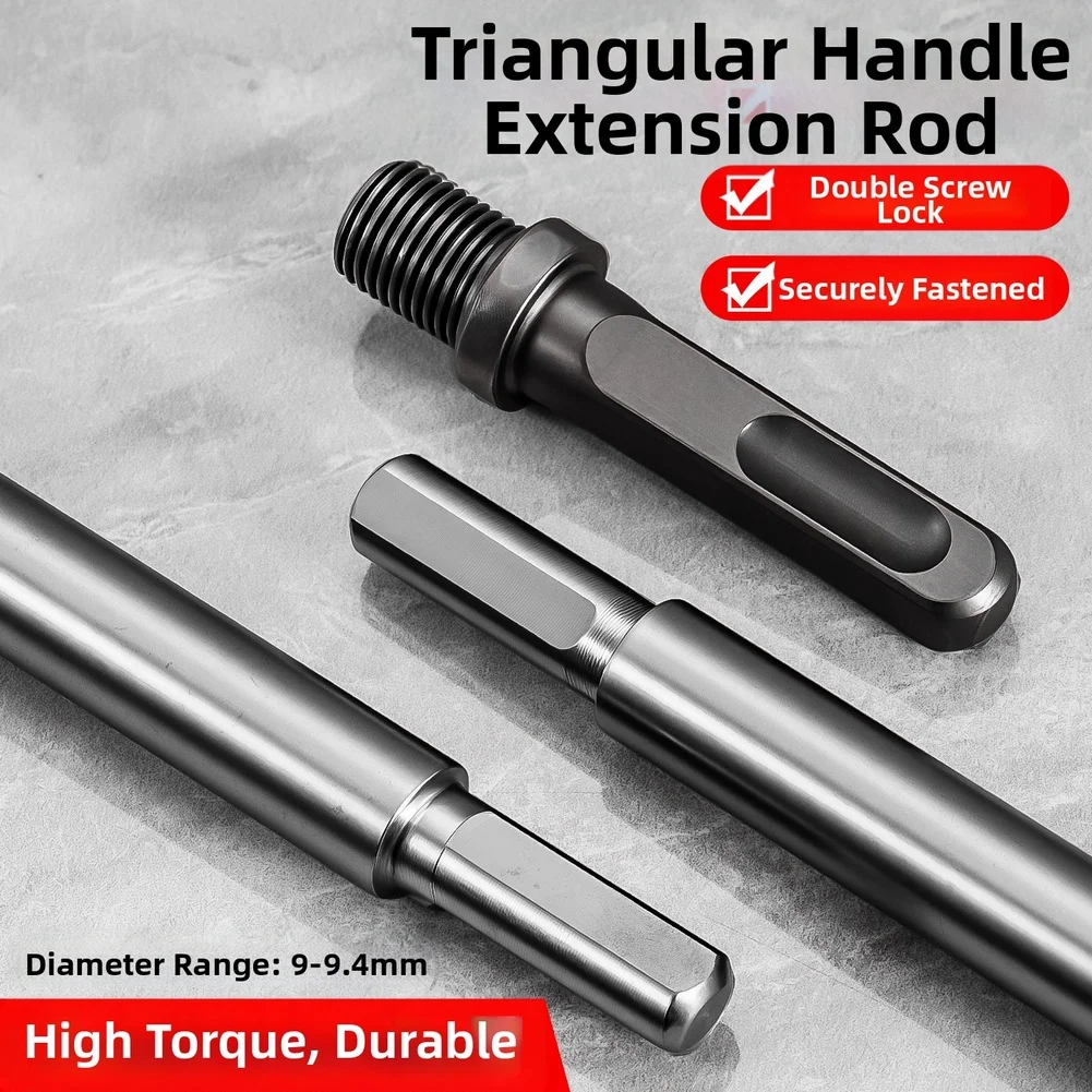 Triangular Handle Extension Rod 150mm 300mm Chrome Vanadium Steel Duals Screw Lock High Concentricity Secure Grip For Drilling