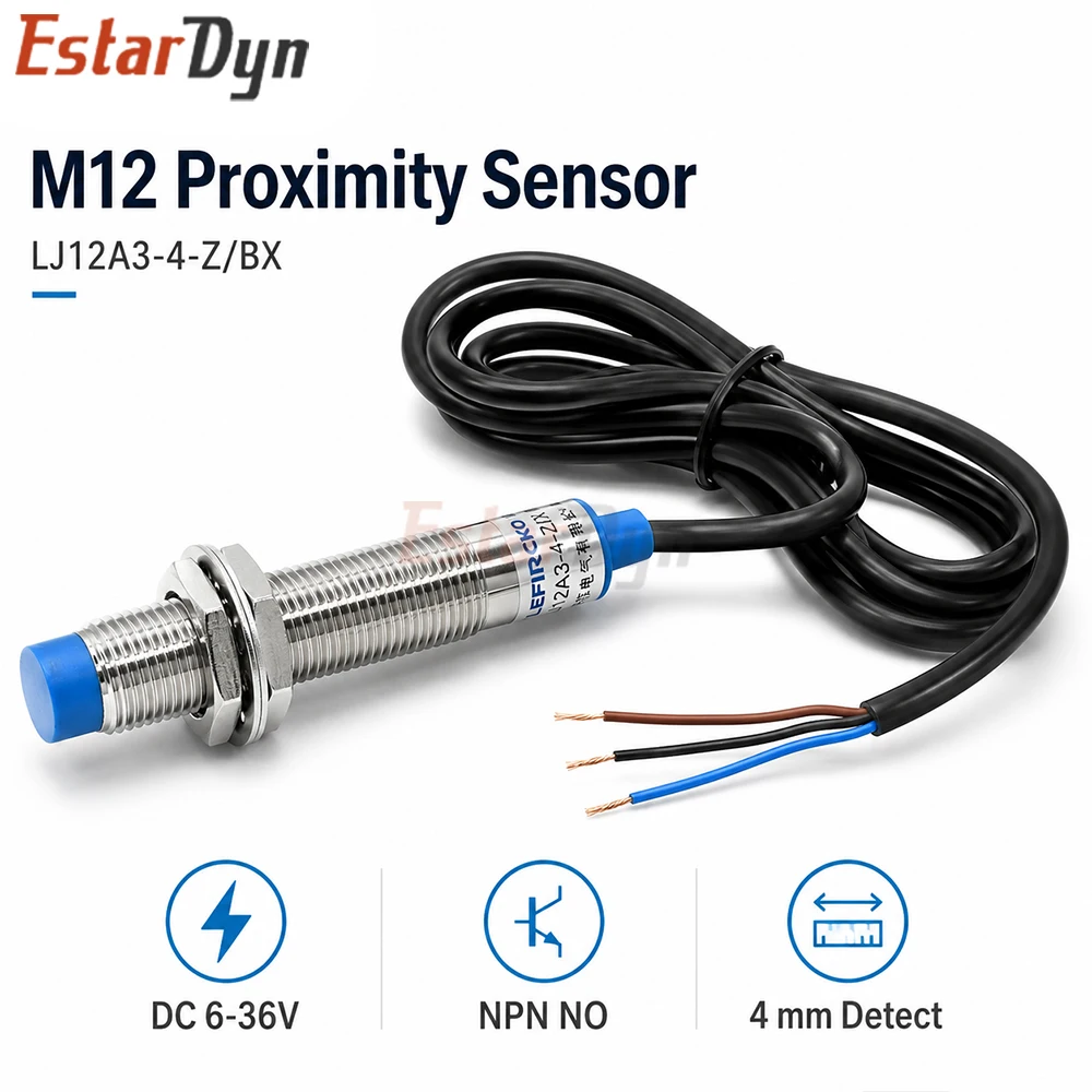 Estardyn LJ12A3-4-Z/BX M12 Metal Inductive Proximity Switch NPN NO DC 6-36V 4mm for CNC Industrial Automation