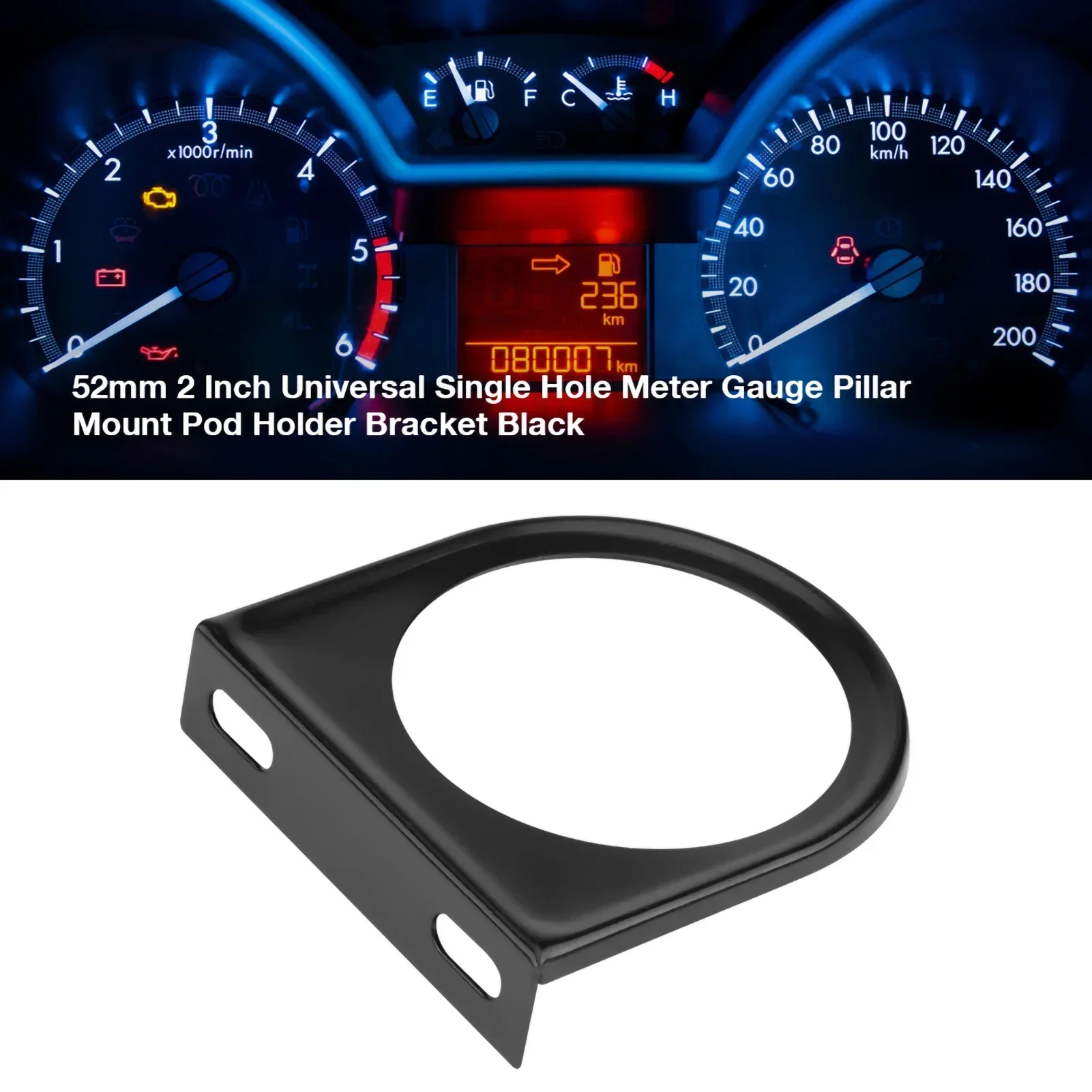 

52mm 2 Inch Universal Single Hole Meter Gauge Pillar Mount Pod Holder Bracket Black