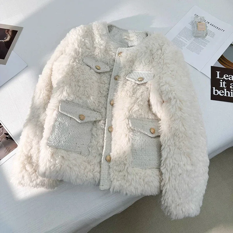 Fashion Faux Lamb Wool Fur Jacket for Women Winter Thick Warm O Neck Short Coat Female Korean Elegant Soft Faux Fur Outerwear