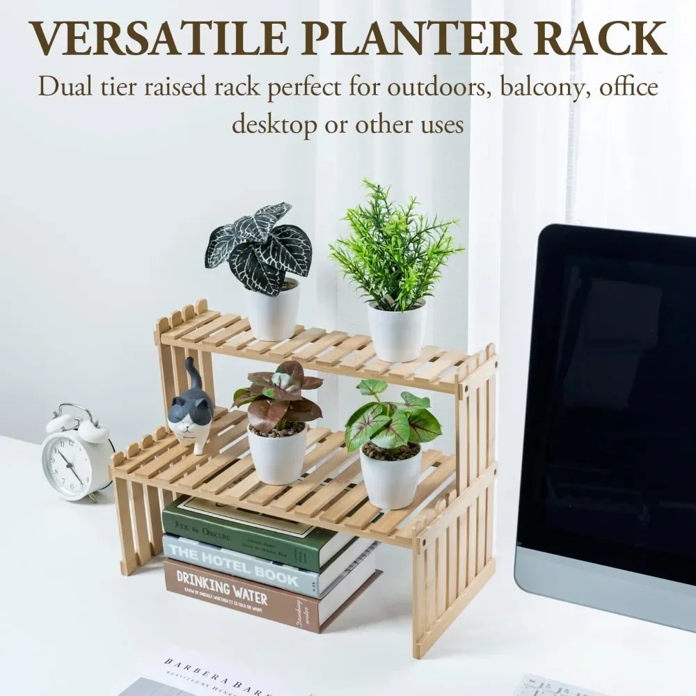 Indoor Plant Stand Desktop Display Shelf Bamboo Kitchen Seasoning Rack Balcony Flower Shelves Office Tea Table Windowsill Holder