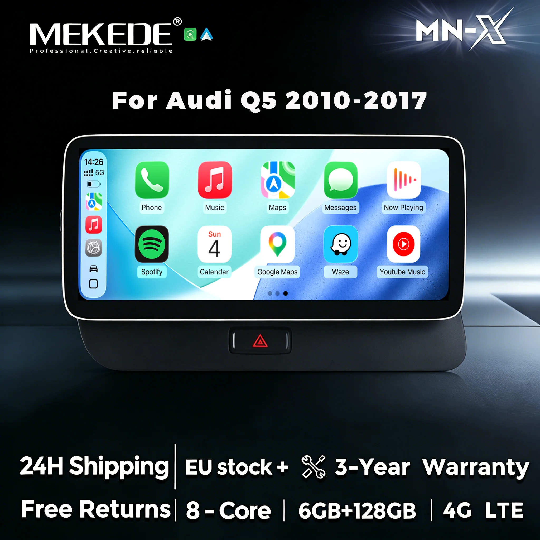 MEKEDE 10,25 Zoll Wireless Carplay Android Auto Auto-Audio-Video-Player für Audi Q5 2010-2017 8-Kern Android 15 GPS-Navigation DSP 4G LTE WIFI BT Intelligentes Multimedia-System HD IPS
