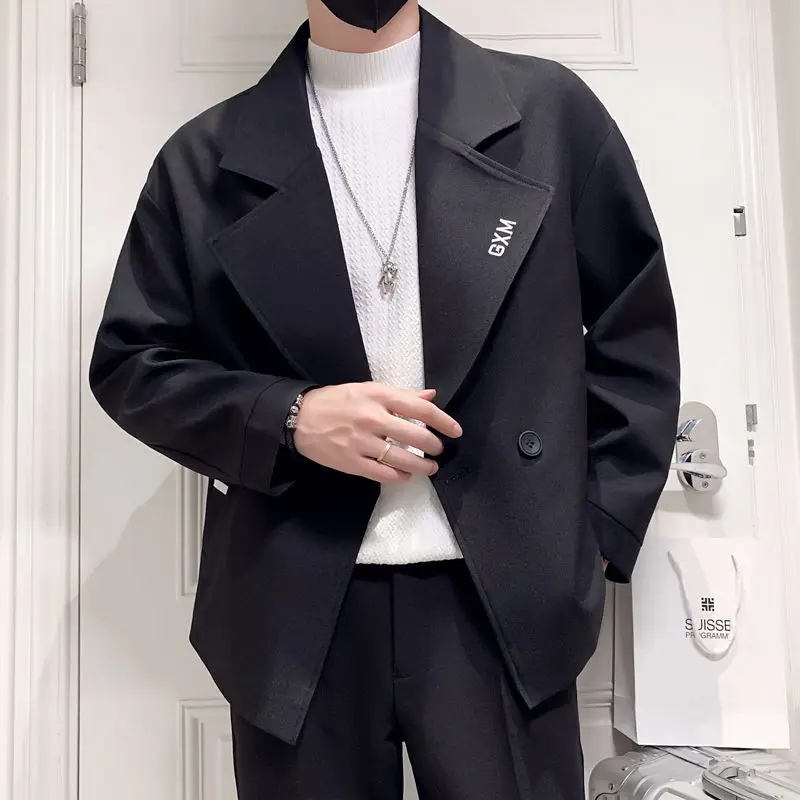 Men\'s Suit Jackets Cropped Oversize Coat Plus Big Size Short Gray Fashionable Male Blazer Casual New in Korean Style Clothes