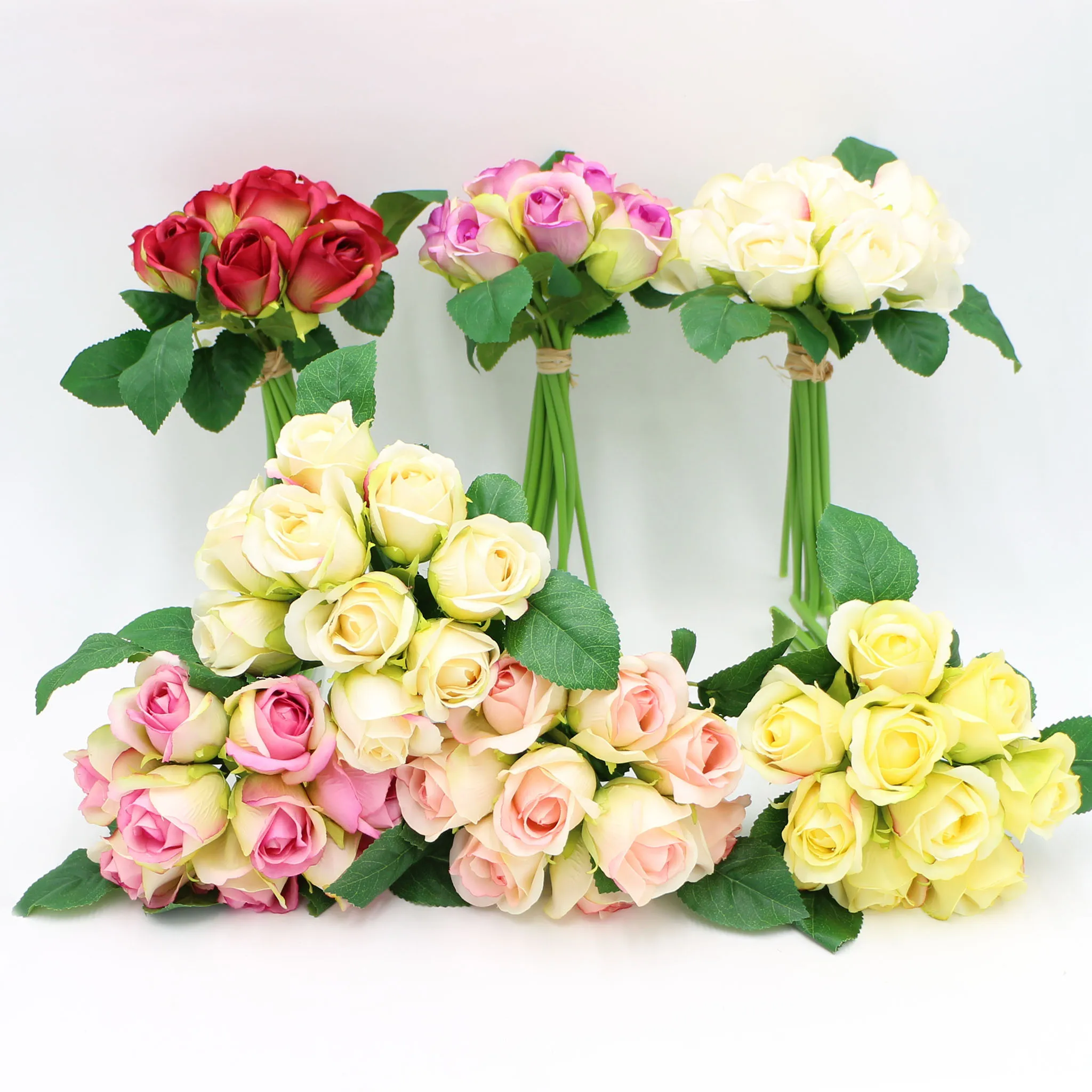 Realistic Rosebud Mini Rose Bouquet, Silk Flower Bouquet for DIY Flower Arrangement, Bride Bouquet, Table Centerpieces