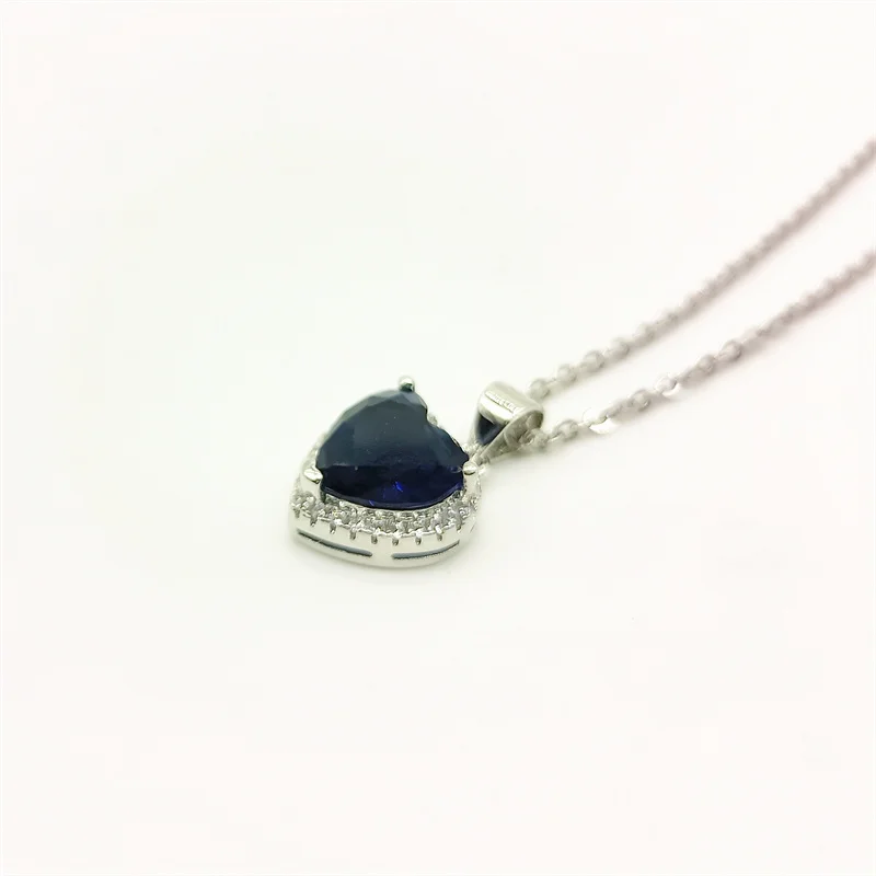CC Blue Pendant Necklaces For Women Silver Color 45cm Chain Heart Zirconia Love Fashion Accessory Party Jewelry Colar CCN107