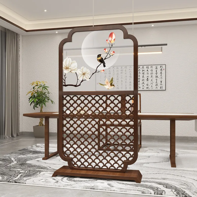 Solid wood double-sided embroidered screen entrance partition home entrance fence living room to block Su embroidered seat scree