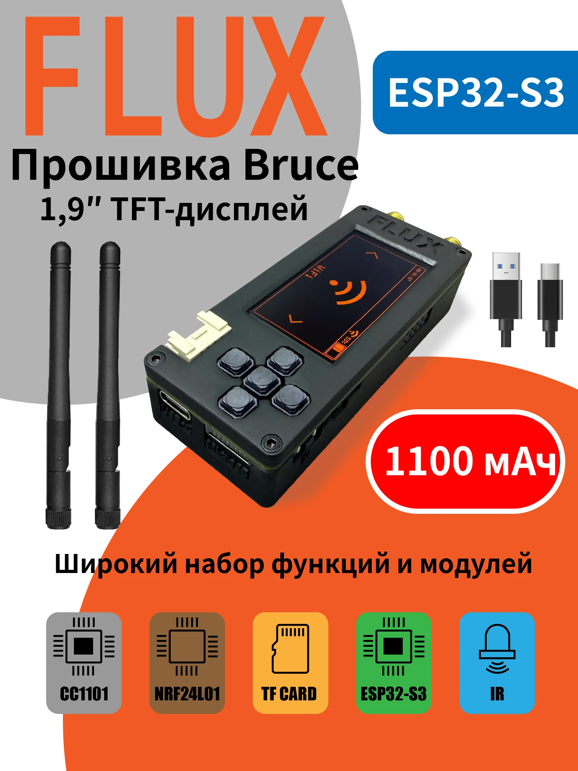 ESP32-S3 development board, 16MB Flash 8MB PSRAM, support 2.4GHz Wi-Fi + Bluetooth CC1101, NRF24L01, infrared transceiver