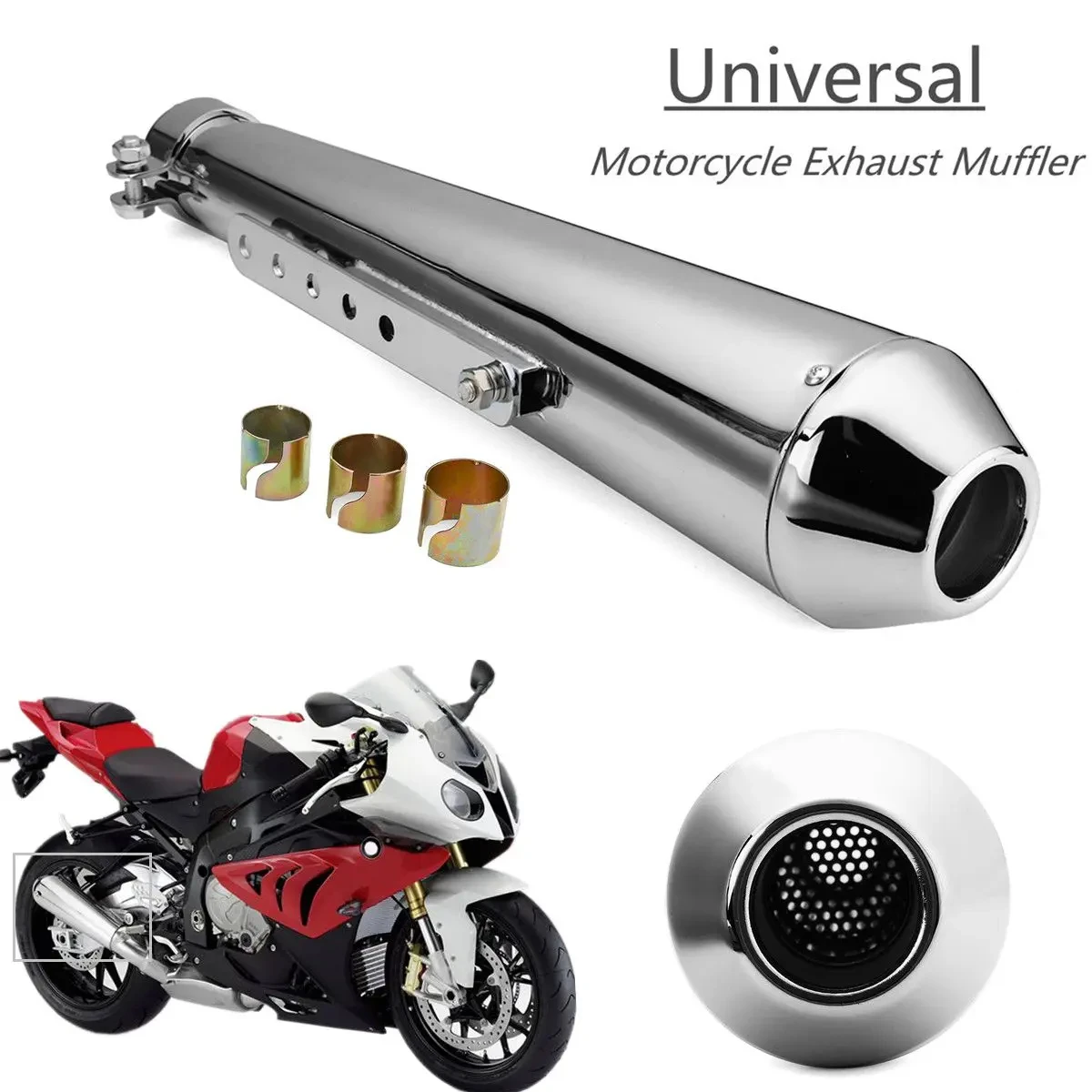 Universal Motorcycle Exhaust Muffler Retro Vintage Classic Electroplating Escap Moto for cg125 sr400 cb500 vt500 CM300 500 Cafe